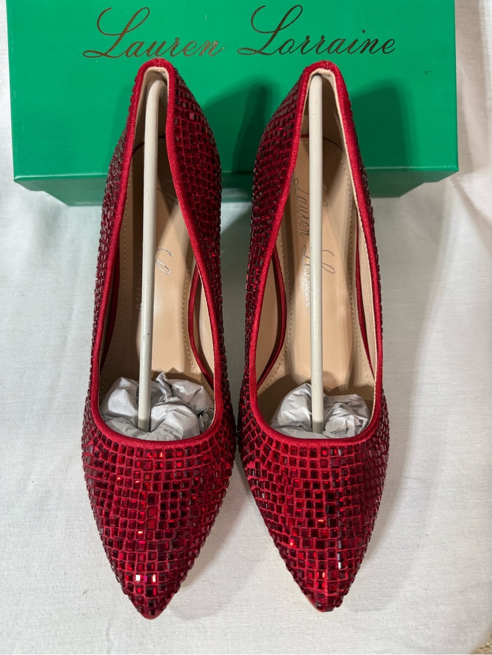 Lauren Lorraine Red Crystal-Embellished Pointed-Toe Heels Size 8.5